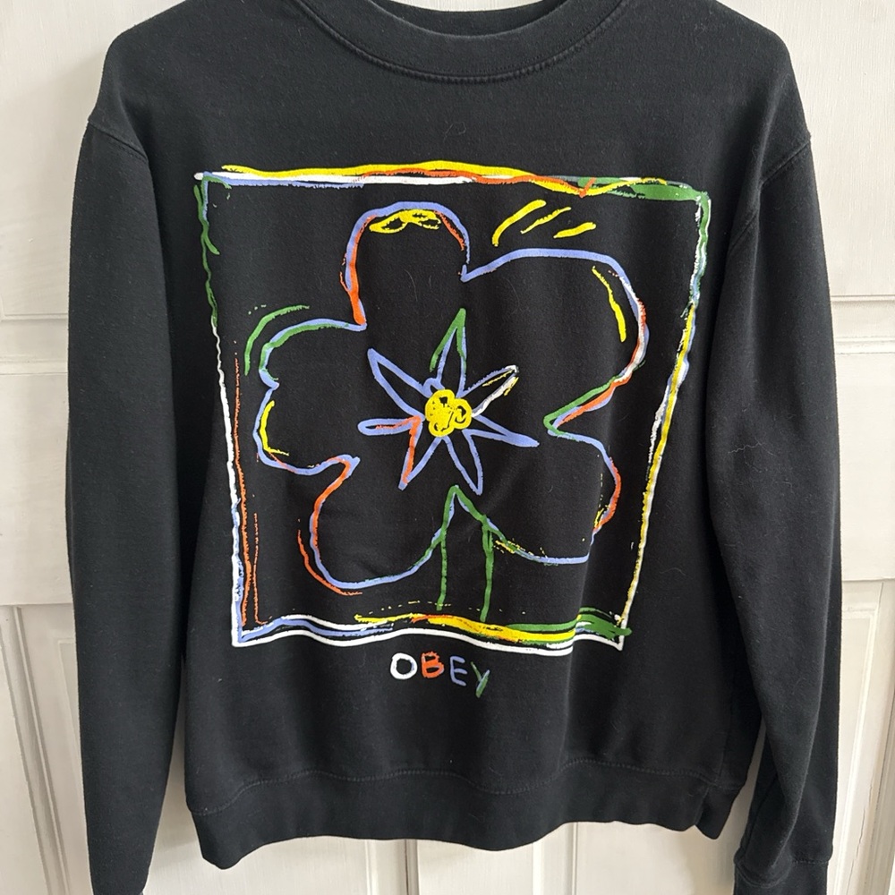 Obey Black Sweatshirt with Multicolor Flower Art